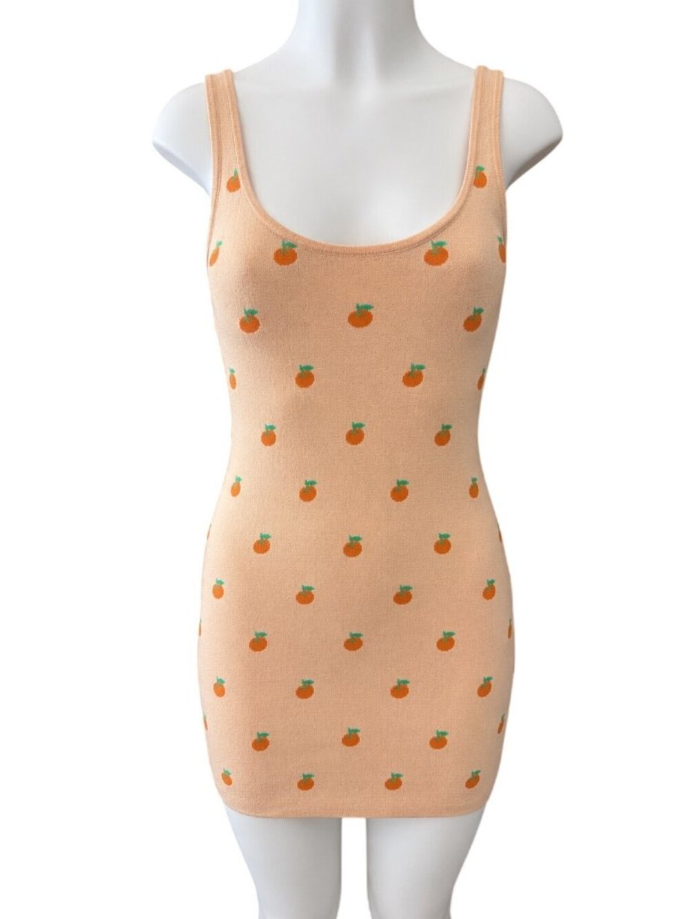 Just Polly Peach Tank Dress With Orange Print Rayon Blend Size L Sleeveless Mini